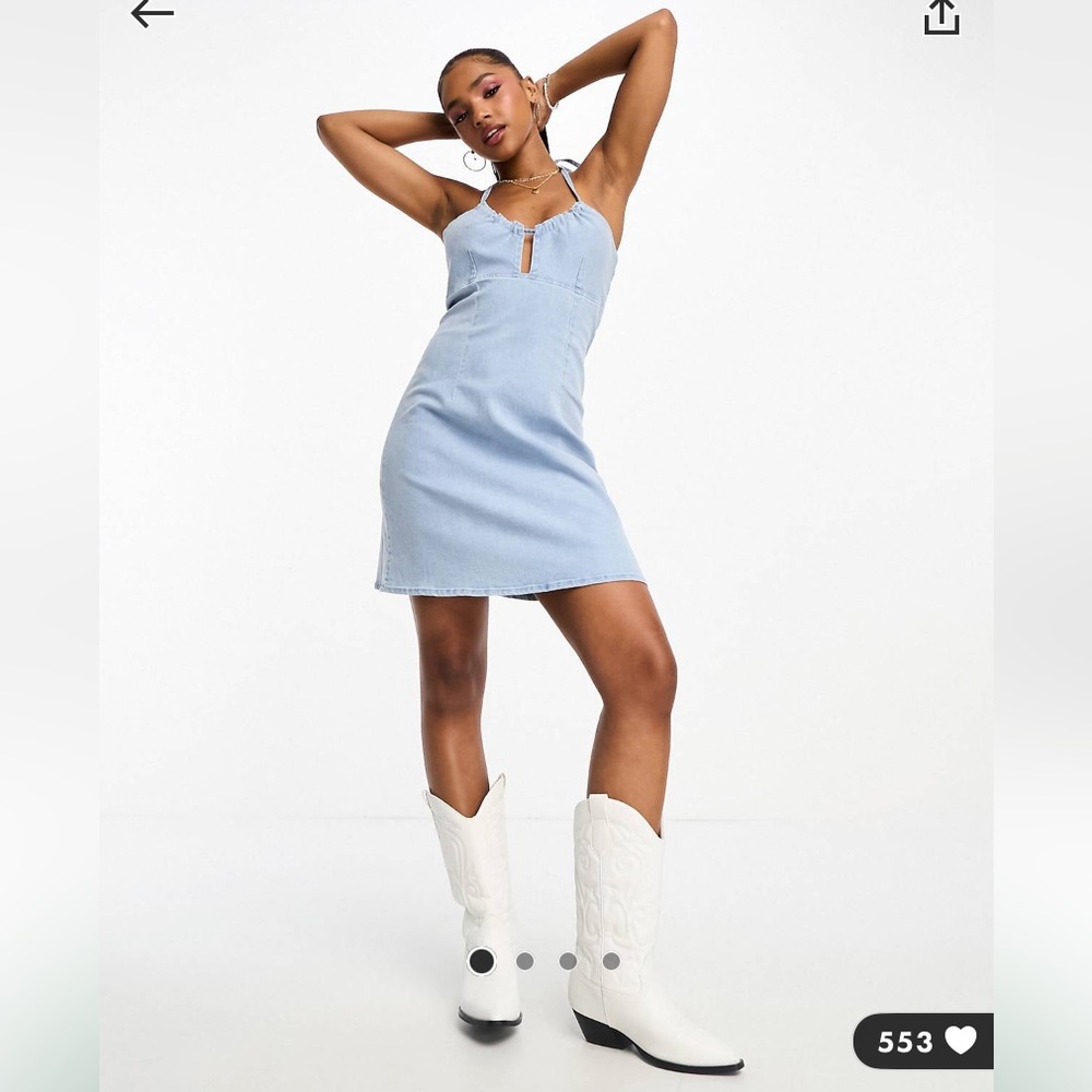 ASOS Pieces Denim Halter Mini Dress